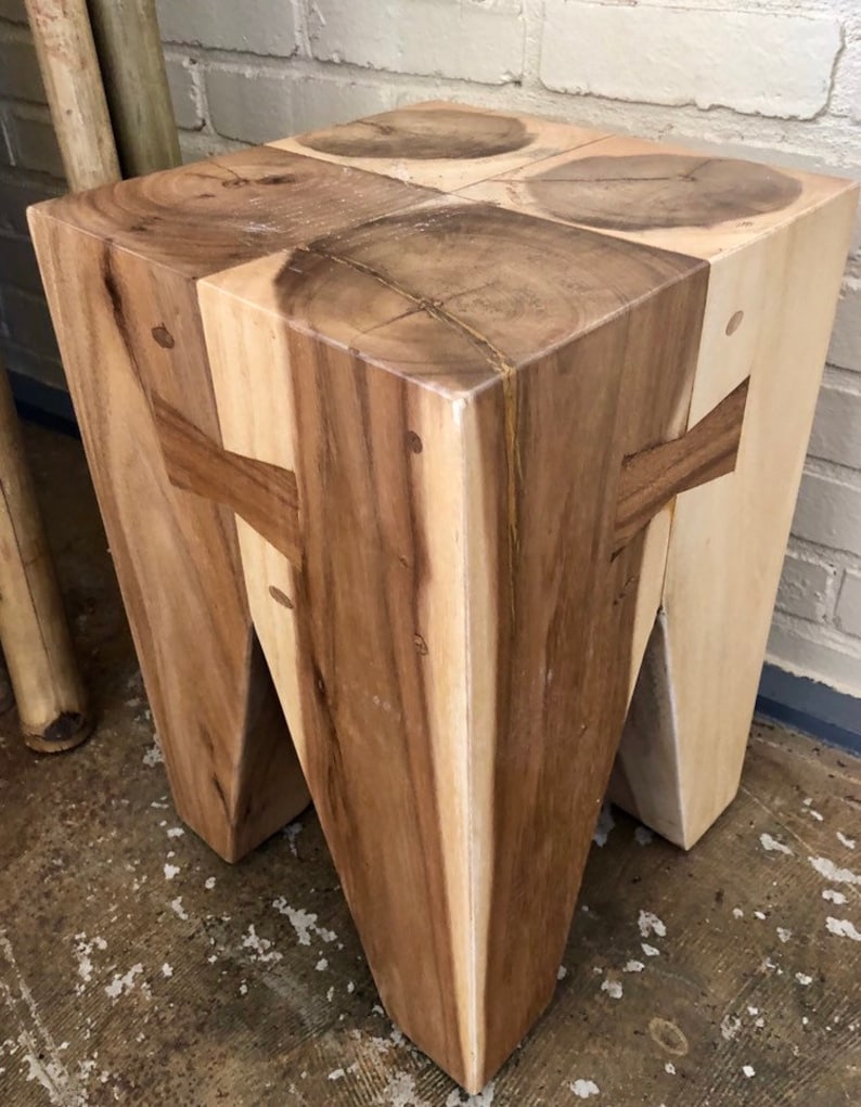 Teak Wood Block Side Table End Table Teak Cube Accent Table Etsy