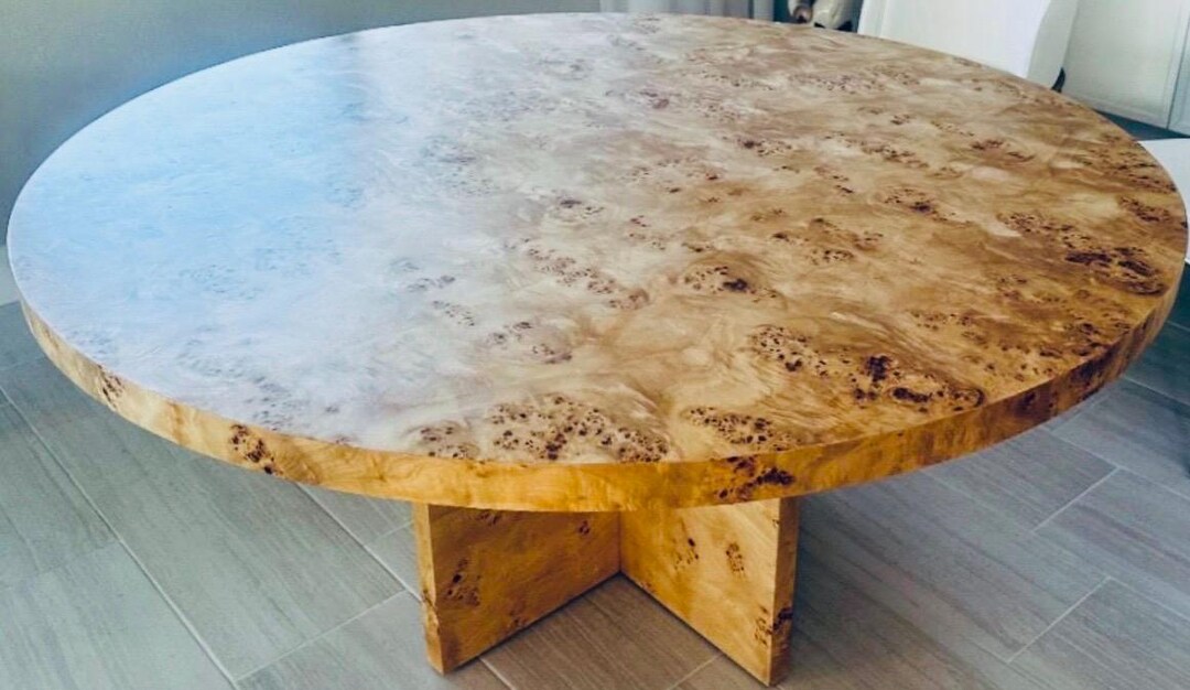 Custom Burl Wood Round Dining Table: Mid-century Modern Bar or Game ...