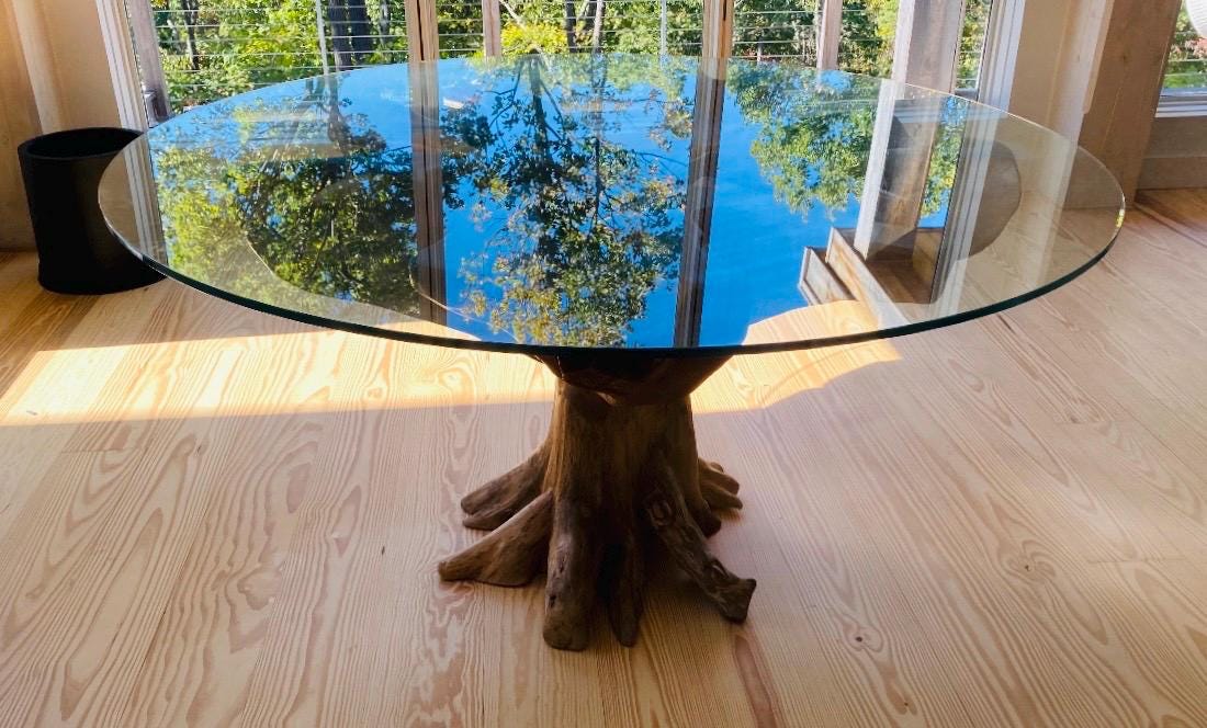 Driftwood glass dining table discount