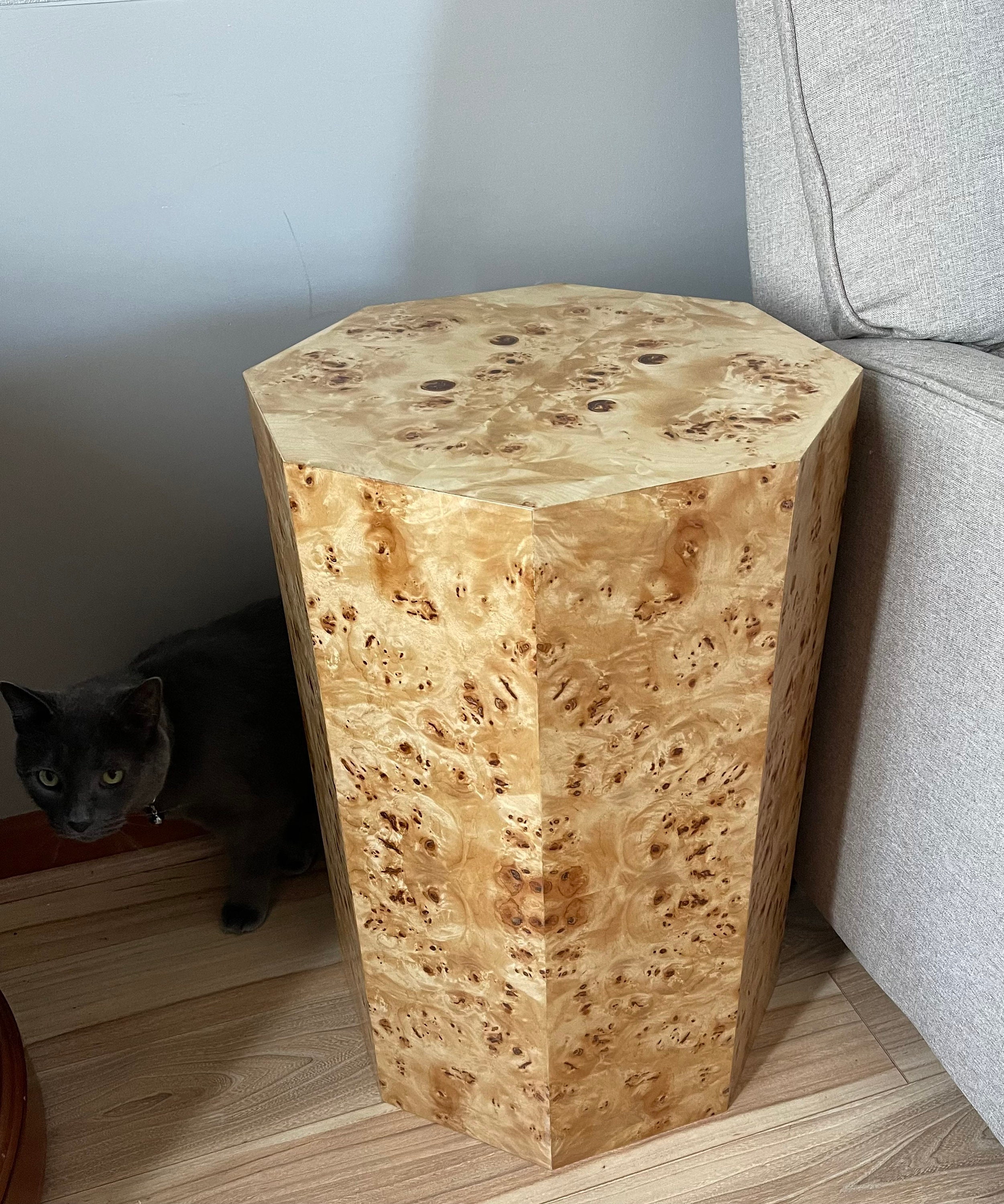 Burl Wood Octagon Pedestal End Table: MCM Geo Cube Side Table - Etsy