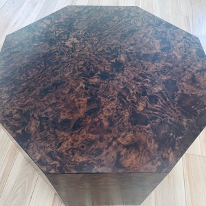 Genuine Burl Wood Octagon Pedestal Mid Century Geo Cube End Table MCM Retro Cube Side Table 1960s 1970s Modern Furniture Made in USA image 6