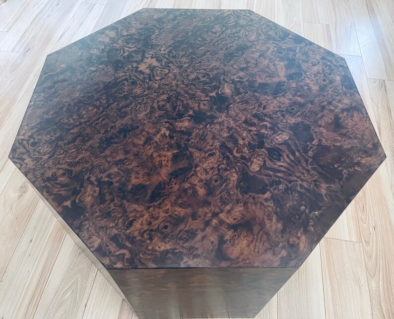 Genuine Burl Wood Octagon Pedestal Mid Century Geo Cube End Table MCM Retro Cube Side Table 1960s 1970s Modern Furniture Made in USA image 6