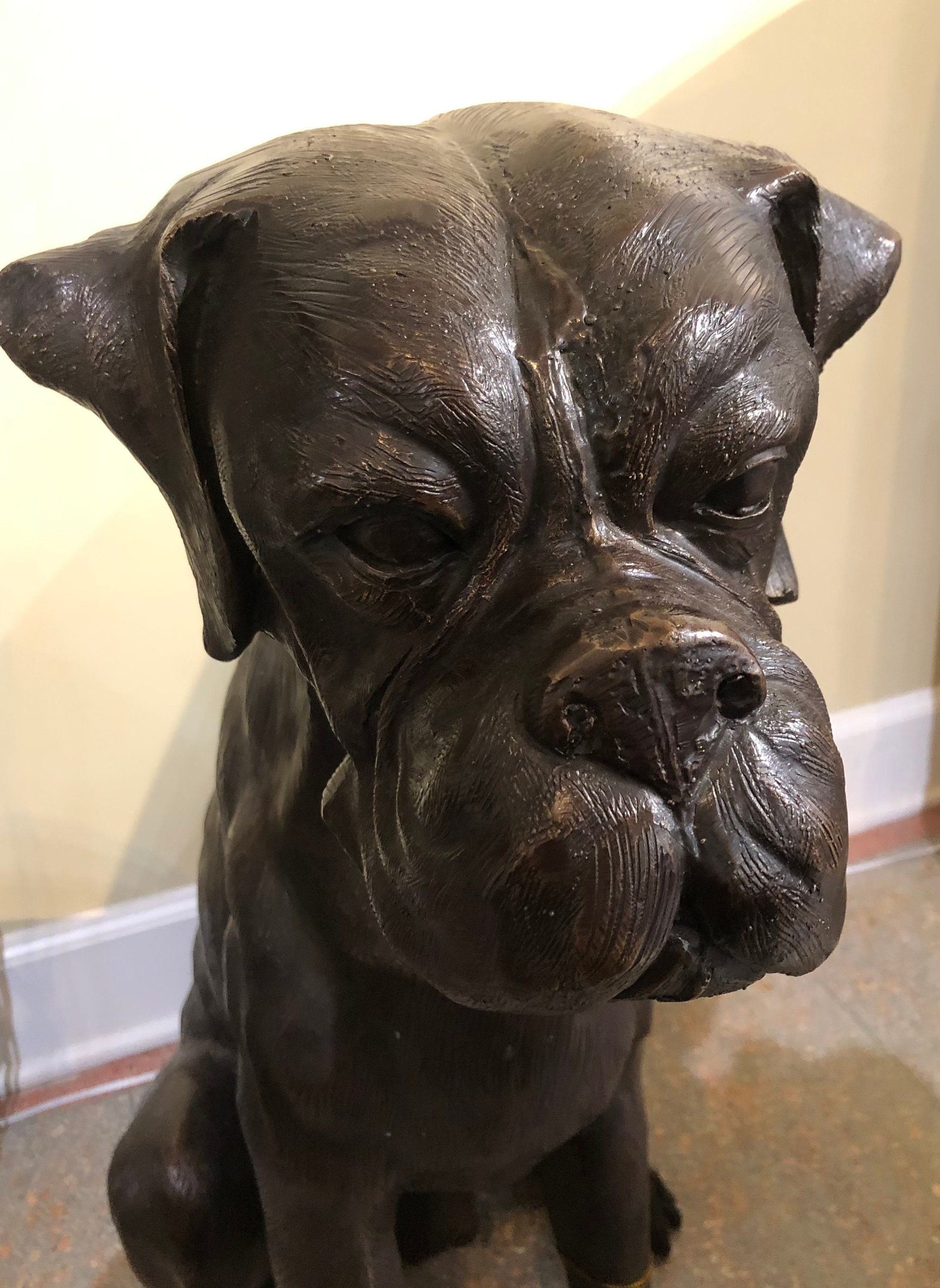 Set of 2 Large Bronze Boxer Sculptures Male Female Guard Dog Etsy