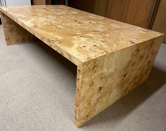 Genuine Burl Wood Ottoman Overlay Coffee Table Mid Century Modern 1970s Style Custom Furniture Made in USA