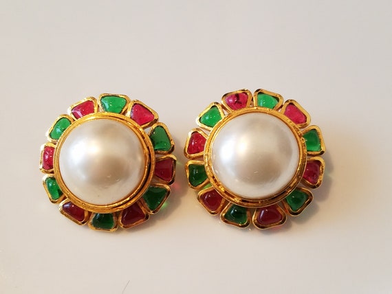 Chanel Faux Pearl and Gripoix Earclips