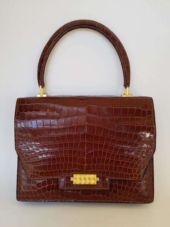 Hermès Vintage Handbag Handbag Brown Crocodile Ski