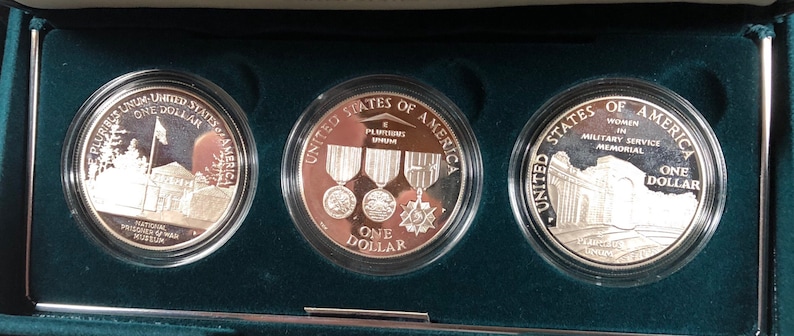 1994 US Veterans 3 Coin UNCIRCULATED Silver Dollar Commemorative Set