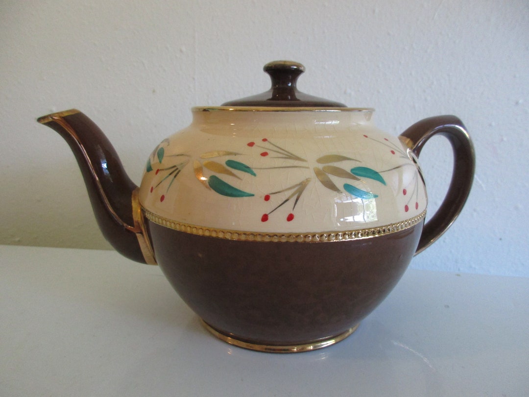 Vintage Sadler Brown Betty Decorated Teapot With Gold Trim Etsy