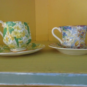 Pair Antique/Vintage Chintz 1930&#39;s Demitasse Cups, Erphila German/Royal Albert English