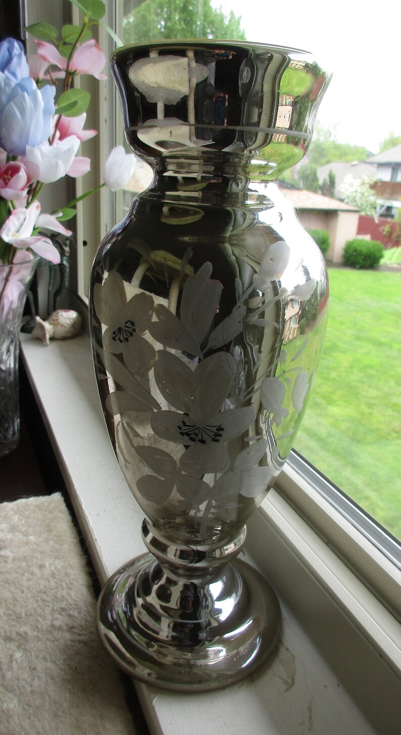 Antique Tall Mercury Glass Vase Etsy