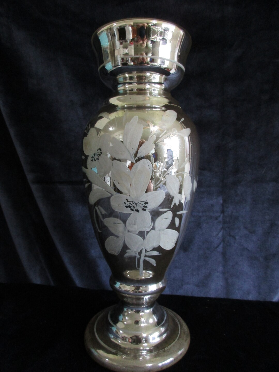 Antique Tall Mercury Glass Vase Etsy