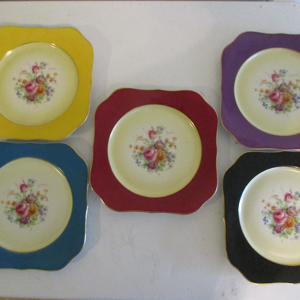 Vintage Bavarian Tirschenreuth Salad Plates, Multicolor Set of Five