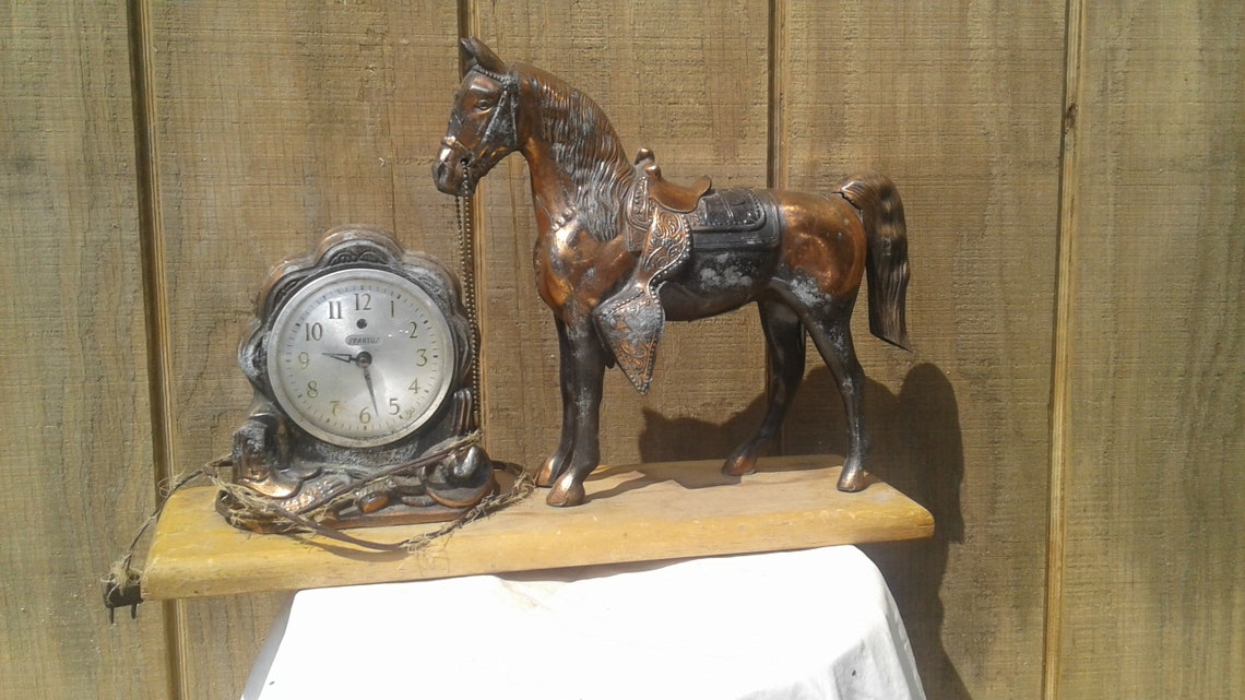 Vintage Horse Clock Antique Barn find Farm Rustic Cowboy Etsy