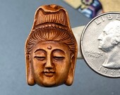1 Hand carved Boxwood ojime of Kwan yin, Guan yin, goddess of mercy, wood Kwan yin bead, Buddhism, signed by artist