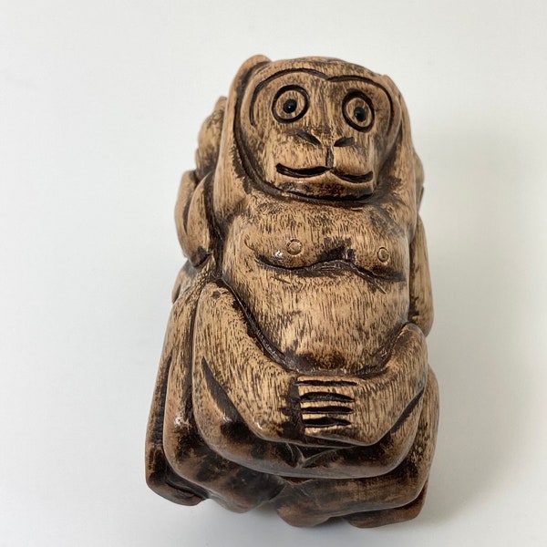 Hand carved Boxwood hear-see-speak no evil monkey netsuke, hear no evil, speak no evil, see no evil
