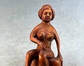 Boxwood carving Hand carved boxwood Japanese lady netsuke, wood lady netsuke, wood carving of a Japanese lady, signed by artist, seated
