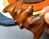 Hand carved Boxwood bat netsuke, wood bat netsuke, boxwood bat netsuke, lucky charm, prosperity charm, japanese folk art