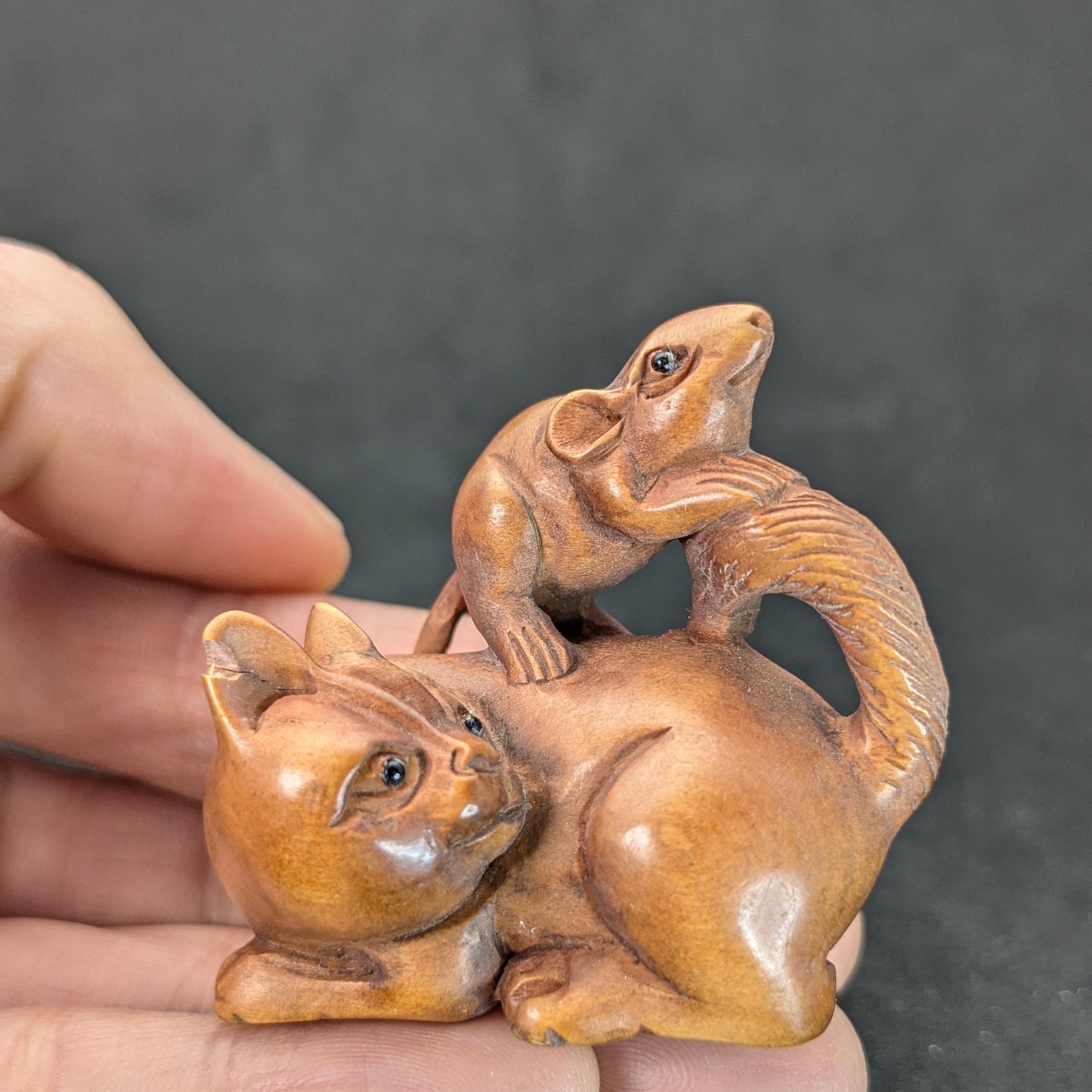 Netsuke Cat - Etsy