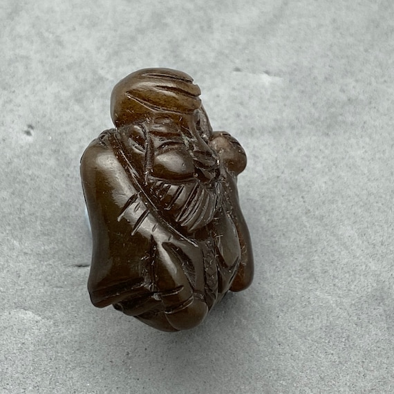 1 Vintage Hand carved brown jade charm of god of … - image 2