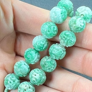 ONE BEAD Apple Green Jadeite Flower Bead Strand, Hand Carved Floral Beads, Flower Blessing