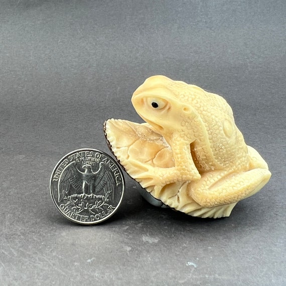 Hand Carved Tagua Nut Frog Ornament, Tagua Nut Frog Netsuke, Hand