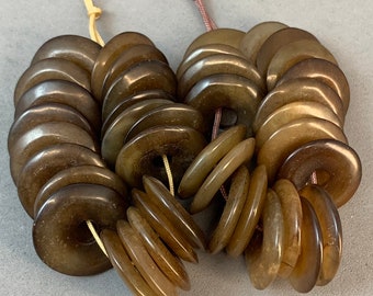 20 Vintage Hand Polished Dark Brown Nephrite Jade Donuts (20mm)