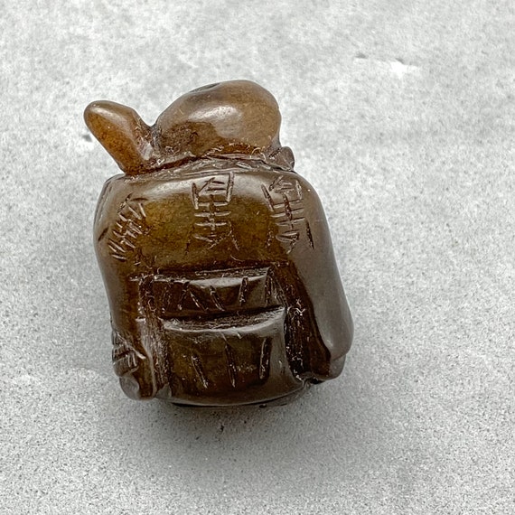 1 Vintage Hand carved brown jade charm of god of … - image 3