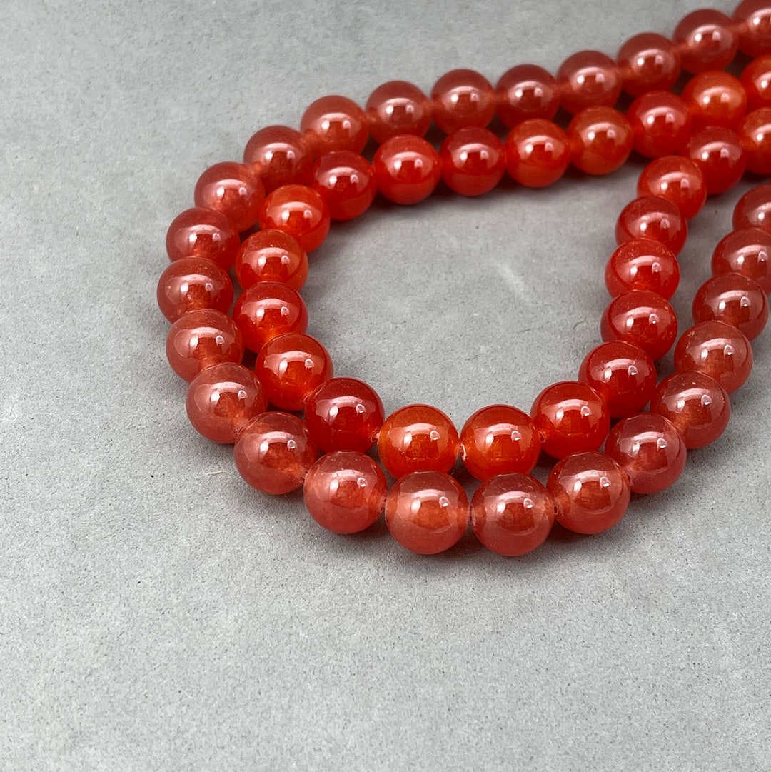 Beading Essential One Strand of Dyed Dark Orange Jade Bead, Dyed Jade
