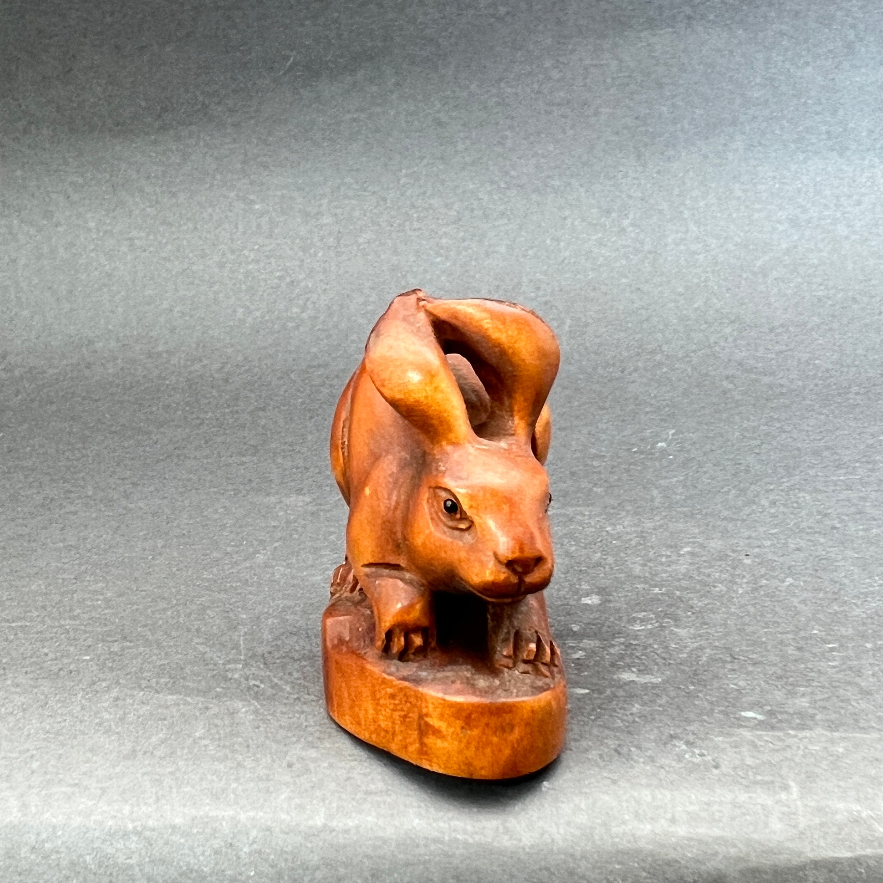 Boxwood Rabbit Hand Carved Boxwood Netsuke of Rabbits, Year of Hare, Rabbit Charm ...