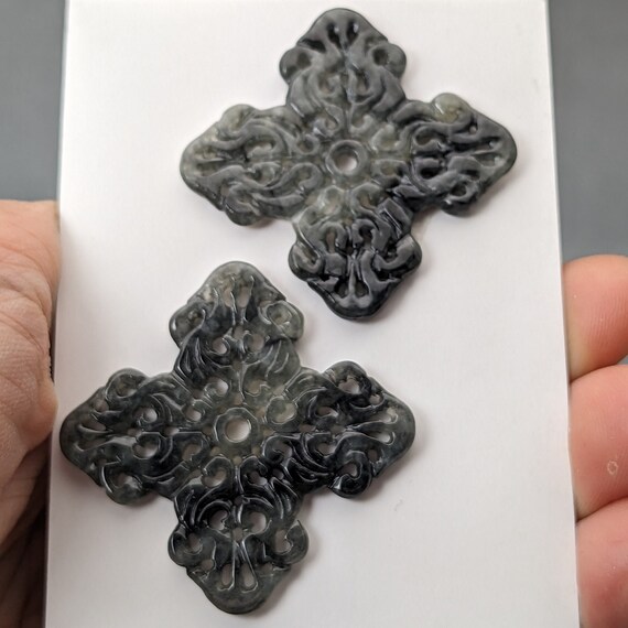 Jadeite carving: One pair Hand carved jadeite, Un… - image 2