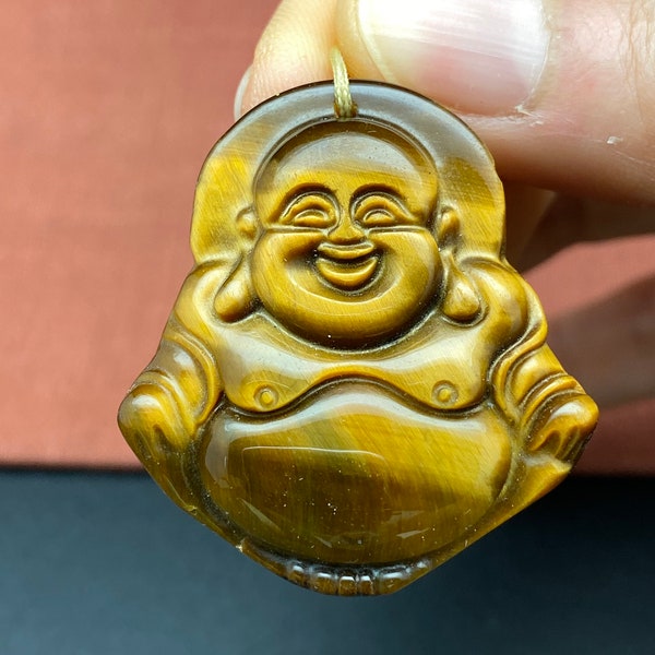 1 Hand carved tiger eye Happy Buddha, Hotei, happy buddha, lucky god, hand carved and polished tiger eye happy buddha