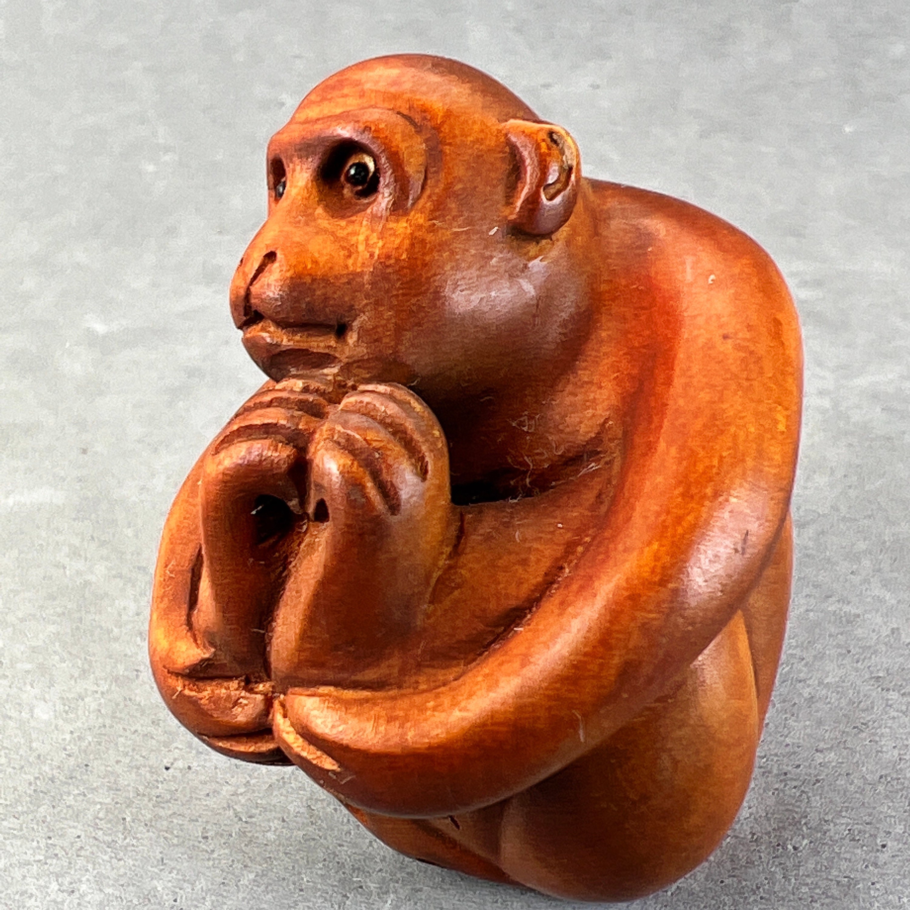 Hand Carved Boxwood Monkey Netsuke Wood Monkey Netsuke Etsy