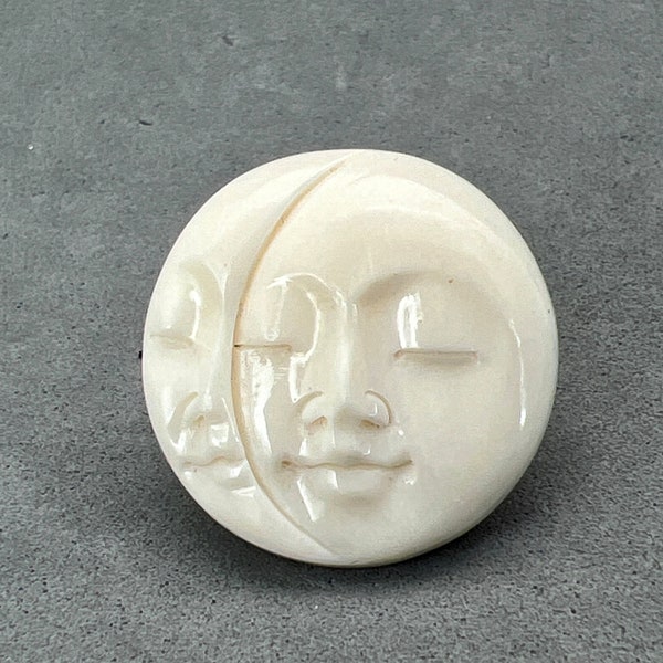 Bead Bar by Artrade: One(1)Vintage pendant hand carved bone of moon face, moon face charm, moon face pendant, sun and moon face