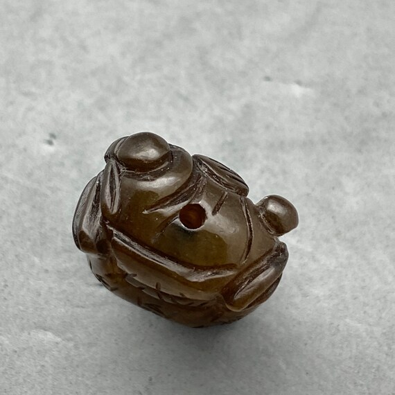 1 Vintage Hand carved brown jade charm of god of … - image 7