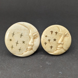 Vintage pendant: hand carved bone of moon face, moon face charm, moon face pendant, moon and star, rare finds
