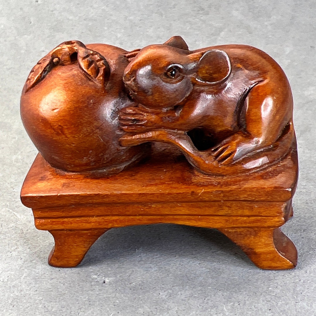Wood Carving: Hand Carved Boxwood Mouse, Represents Harvest