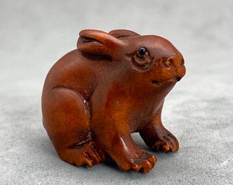 One hand carved boxwood ojime: Bunny, rabbit, hare, year of the hare, wood rabbit charm, boxwood bunny charm, Obi, kimono accessory, toggle