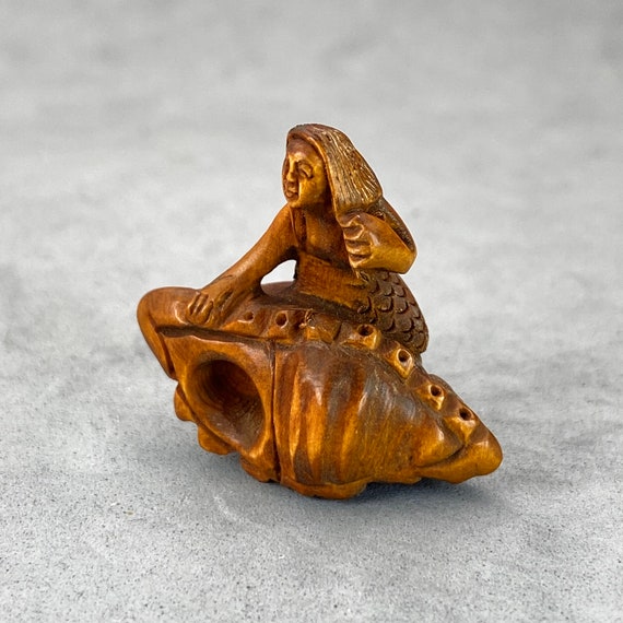 1 手彫りのツゲの木のオジメ：人魚、木製人魚ビーズ、木製人魚トグル