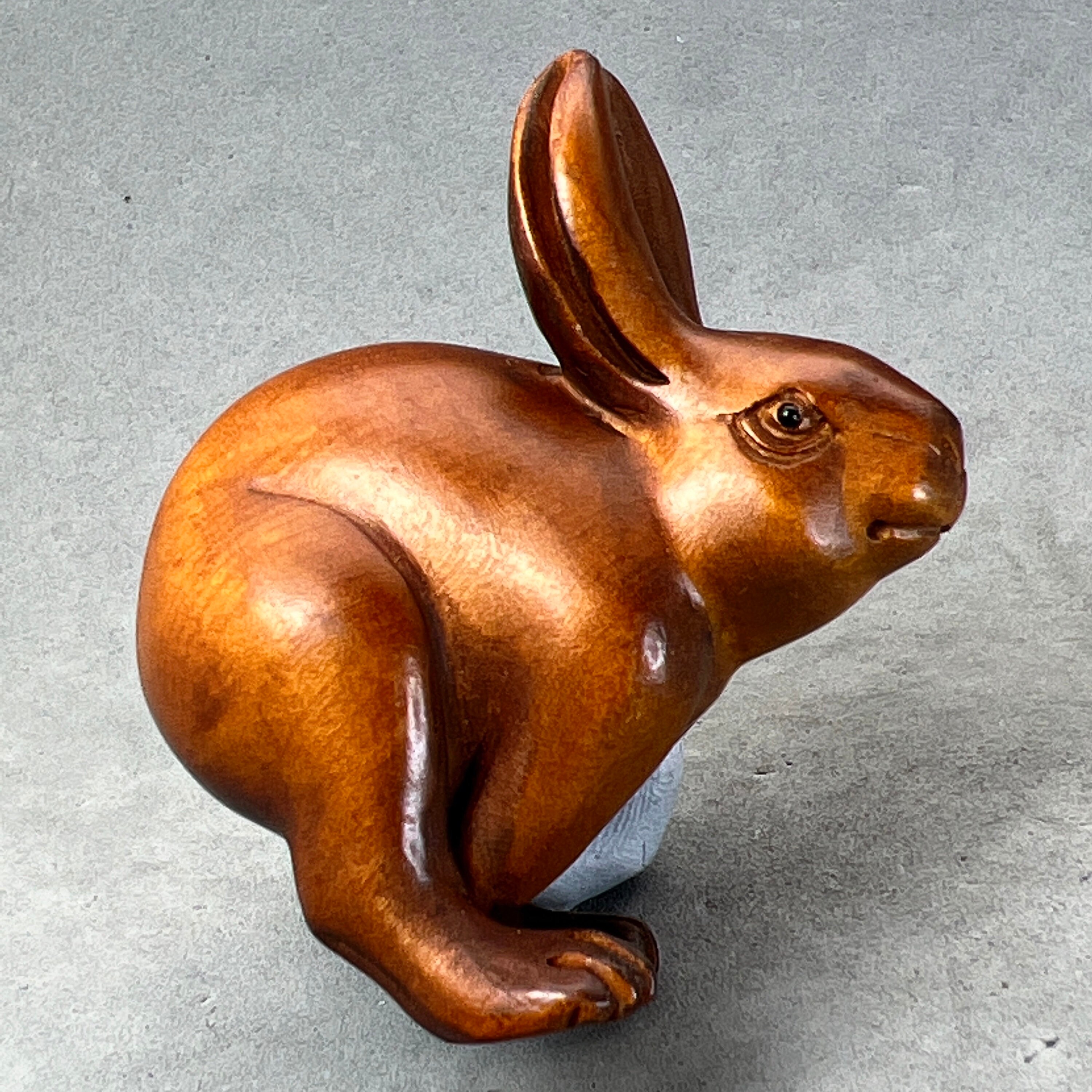 Boxwood Netsuke Rabbit Hand Carved Boxwood Netsuke of Rabbits, Year of Hare, Rabbit Charm ...