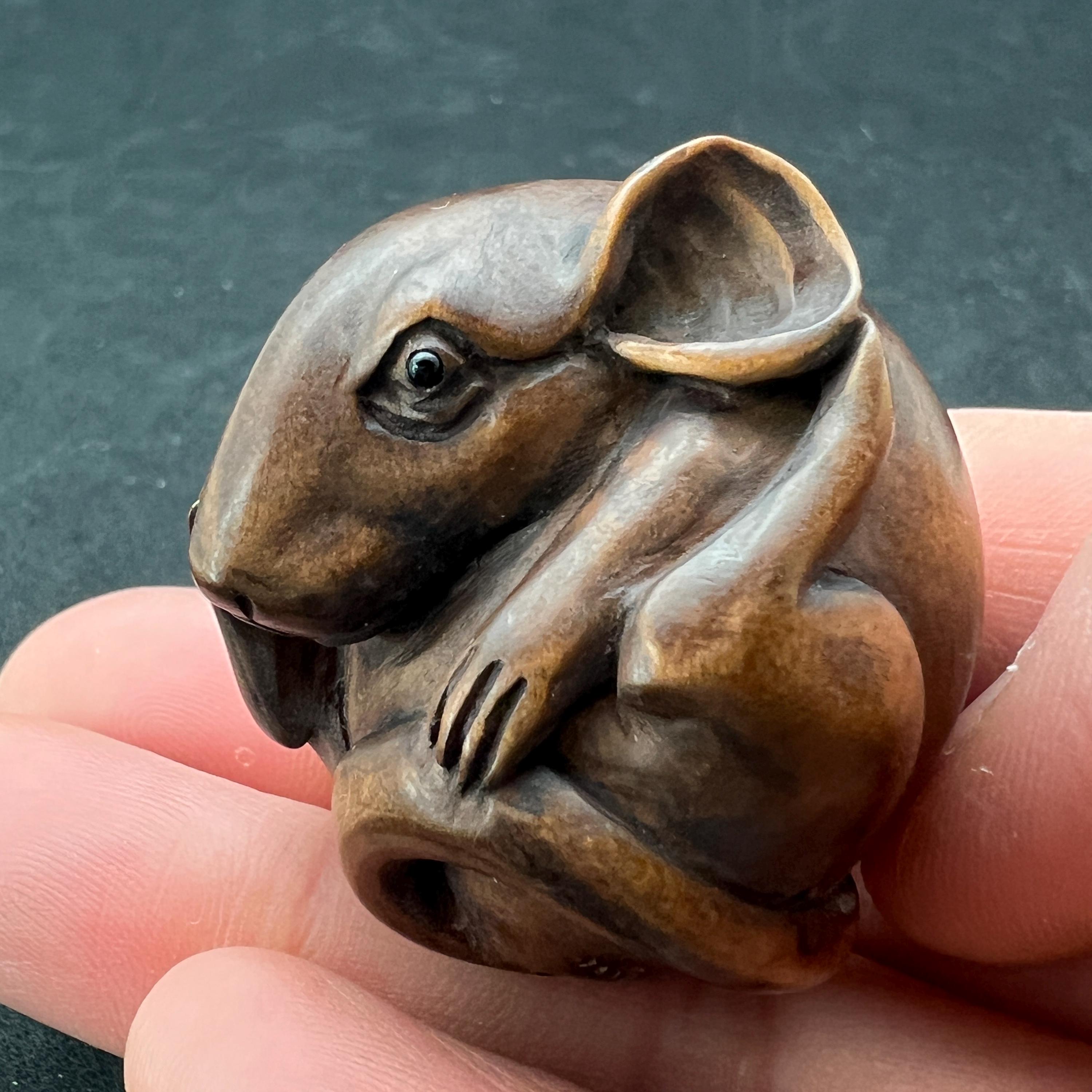 香爐 打出の小槌 鼠小判 置物　M1718 Wood Mouse Netsuke - Etsy