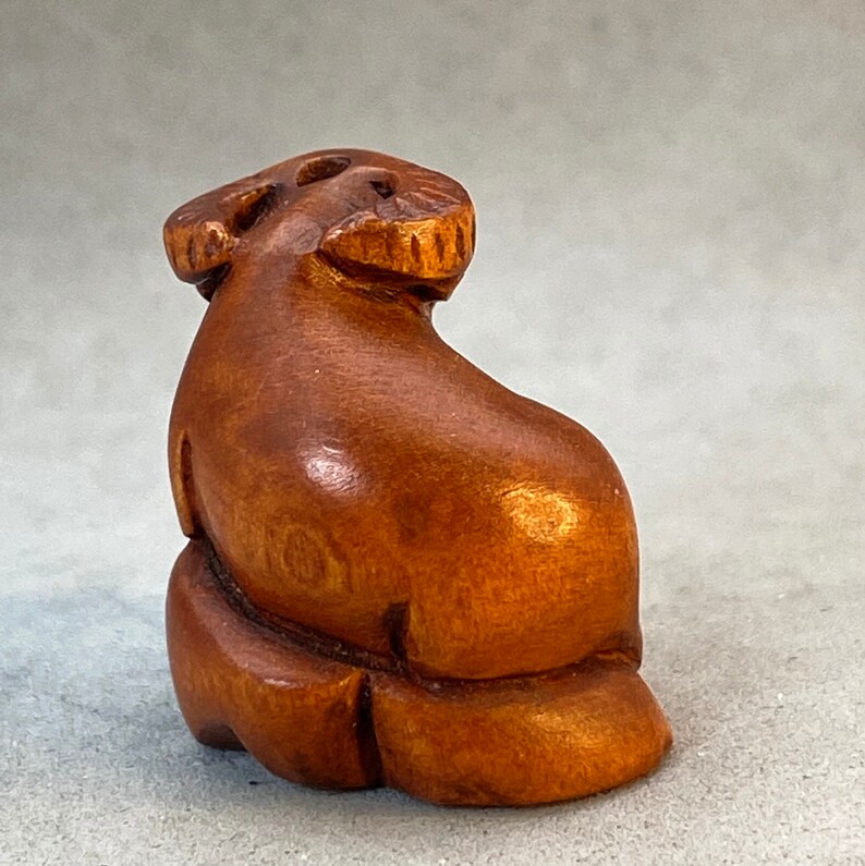 ox Boxwood ojime: hand carved boxwood ojime ox bead cow charm sustainable material signed year of the ox finely carved wood ox charm