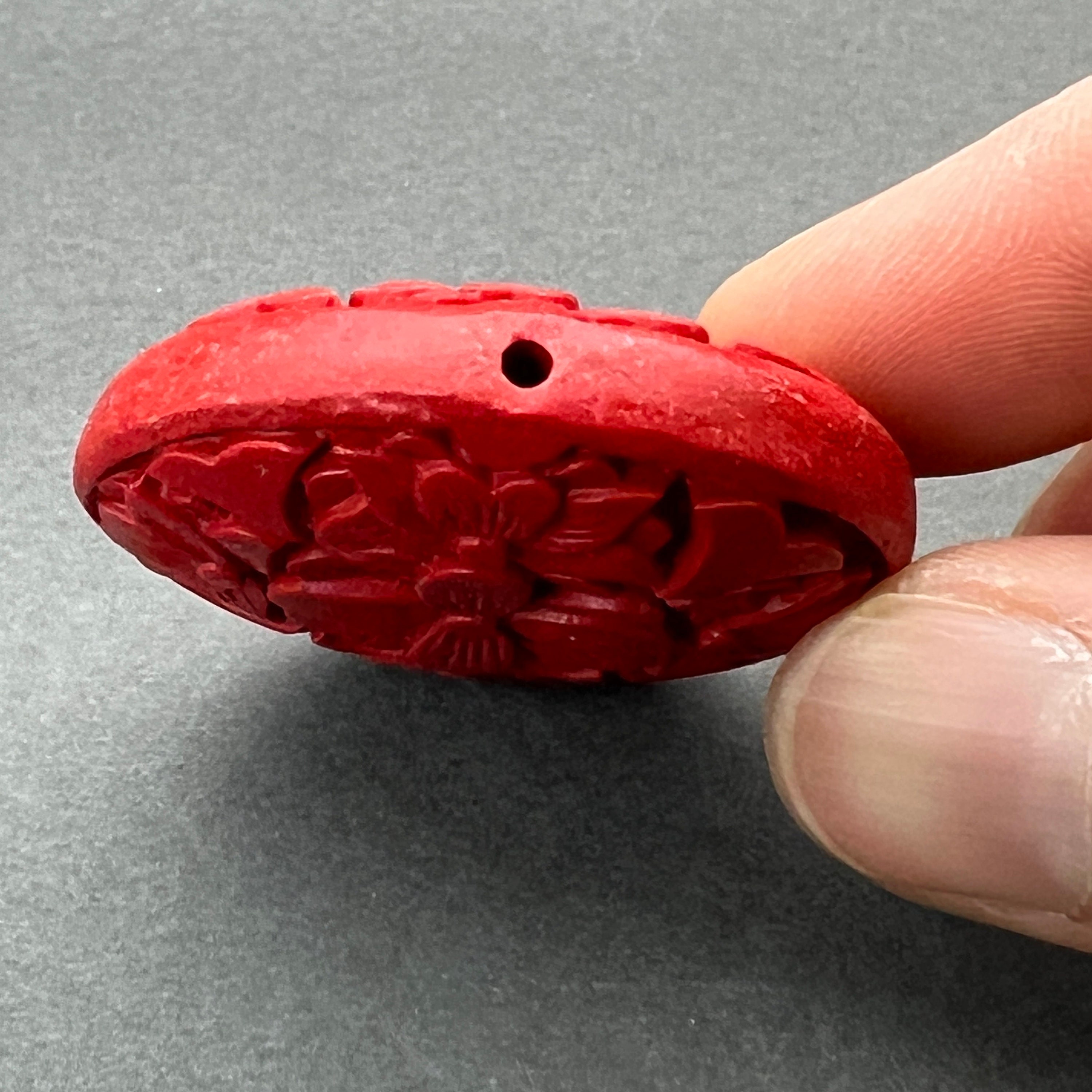 One(1) Vintage Cinnabar Beads, Red Cinnabar Beads, Hand