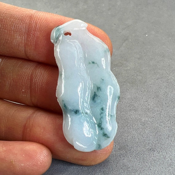 Jade carving: natural jade pendant, hand carved and polished, jade charm, natural color, Burmese jade, jadeite, fei cui, jade gourd #86 View 3
