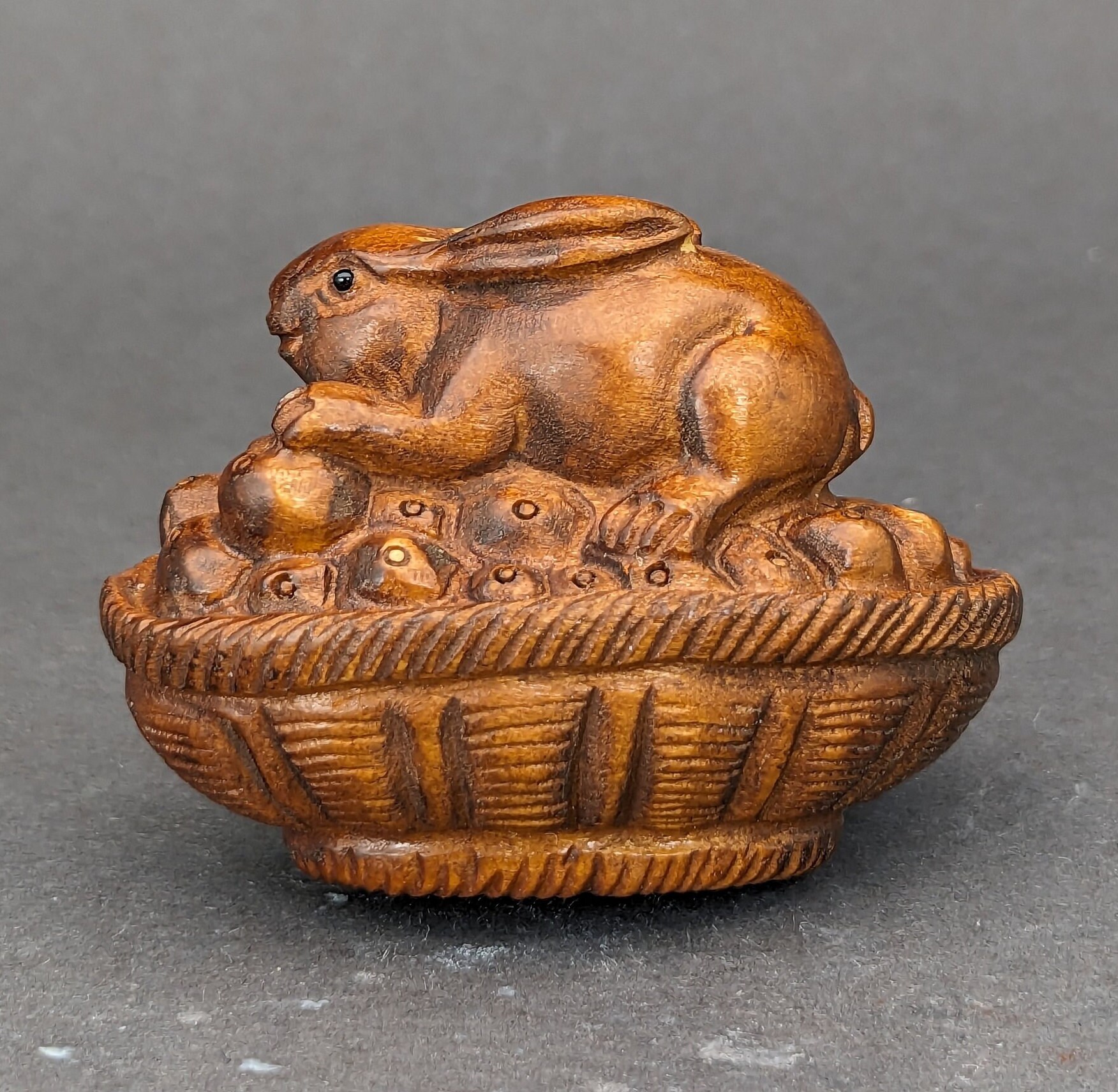 Boxwood Rabbit Wood Carving: Hand Carved Boxwood Bunny Netsuke, Rabbit Charm, Boxwood ...