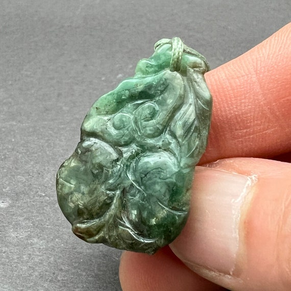 Jade carving: One natural jade pendant, hand carved and polished, jade charm, natural color, Burmese jade, jadeite, fei cui, jade peach