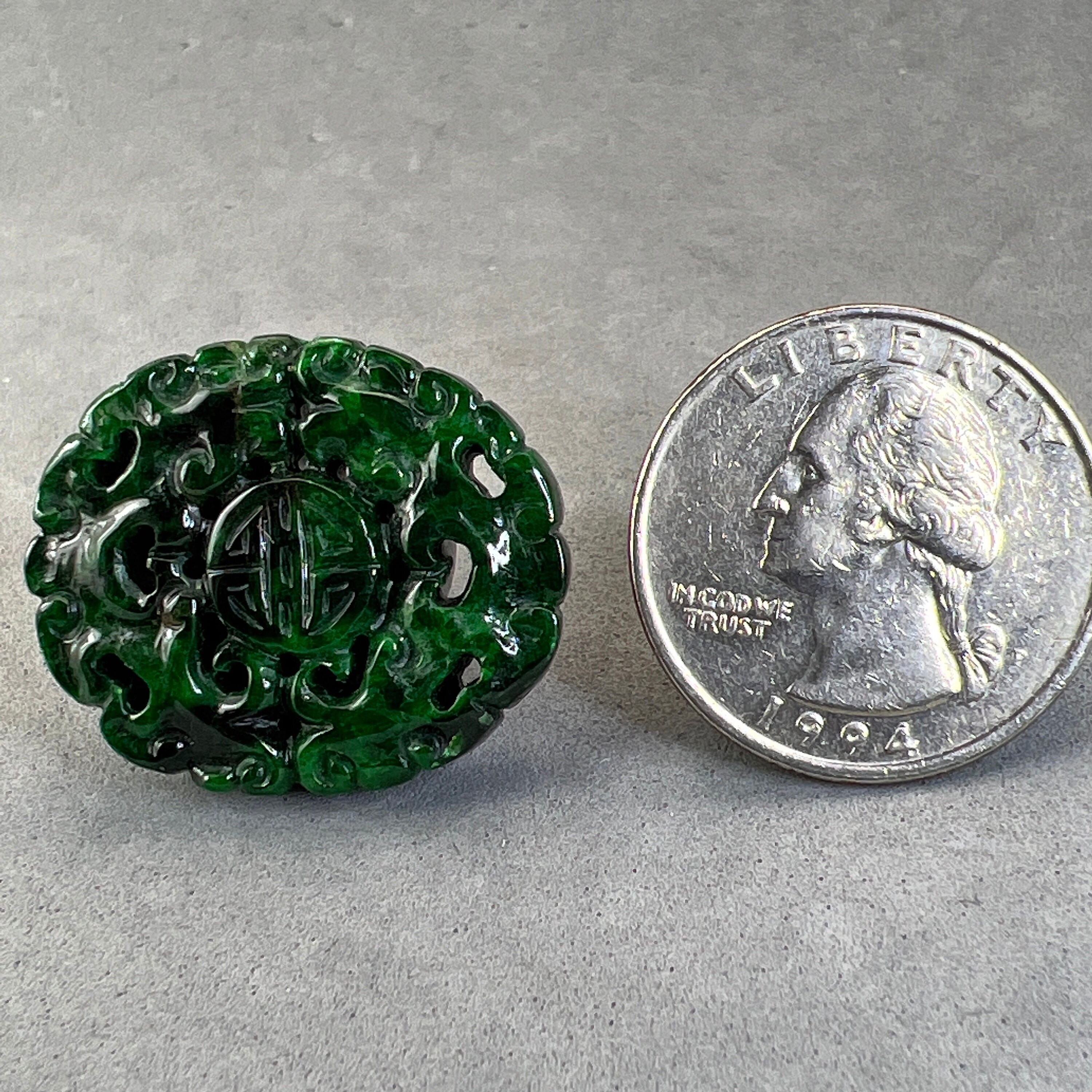 Jadeite Carving Dark Spinach Jade Charm Carved With Etsy