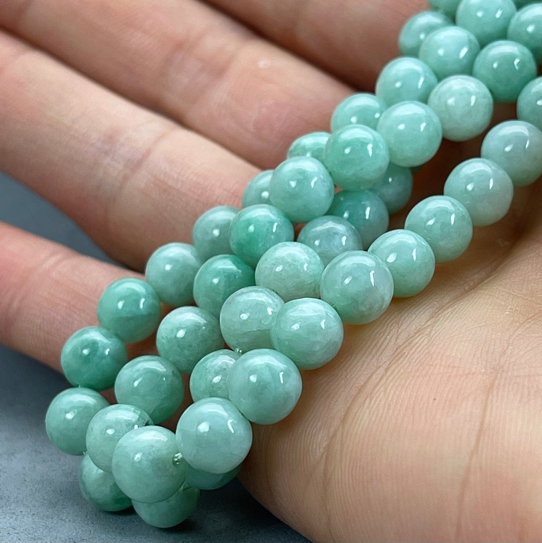 One Strand of Natural Color Jadeite Bead, Green Jade Bead, 16 6mm Green