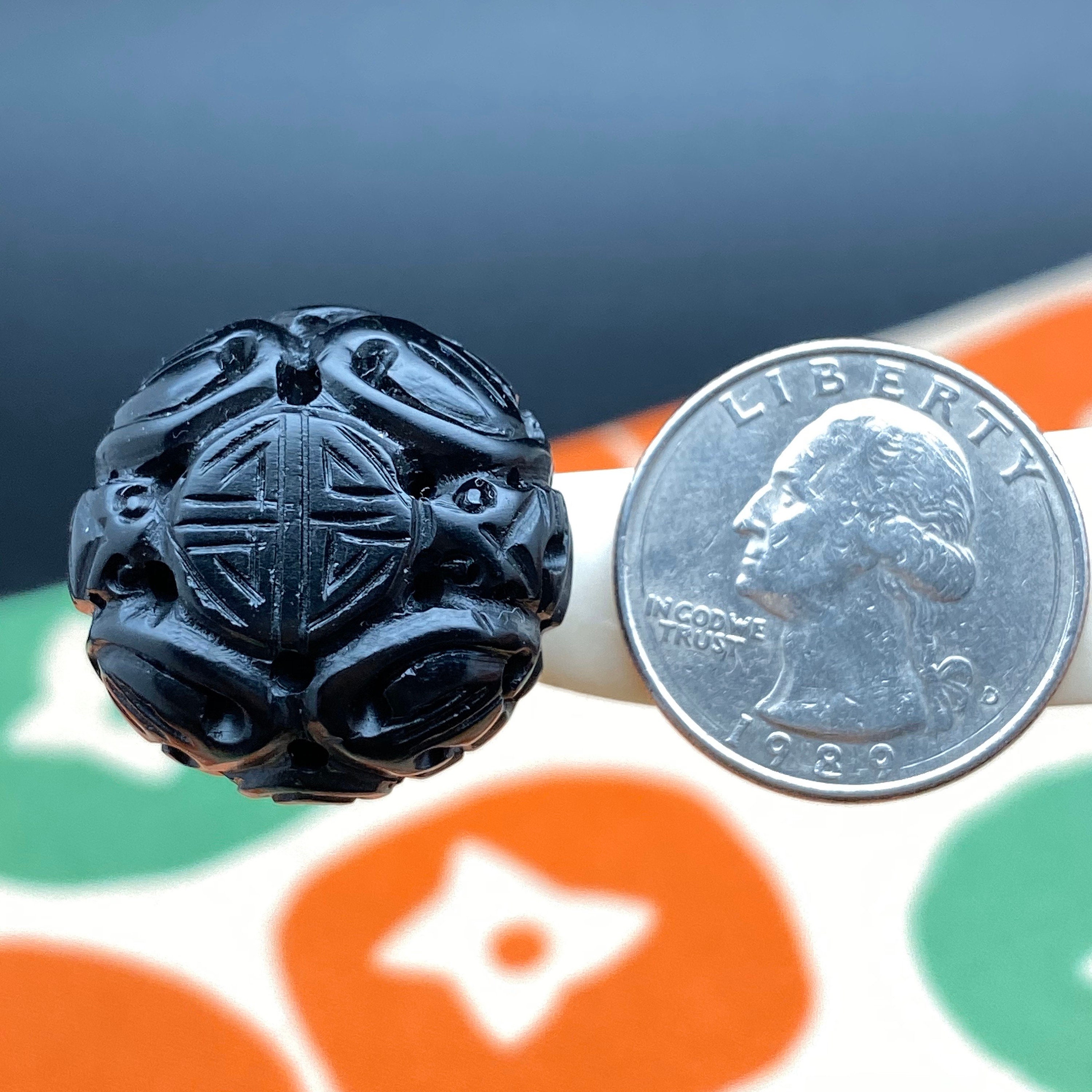 1 Vintage Jet Bead Hand Carved Black Jet Bead of Longevity Etsy