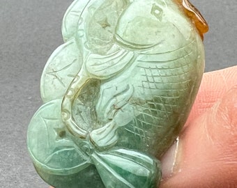 Jadeite Carving: One Natural Jade Carving of a Koi Fish