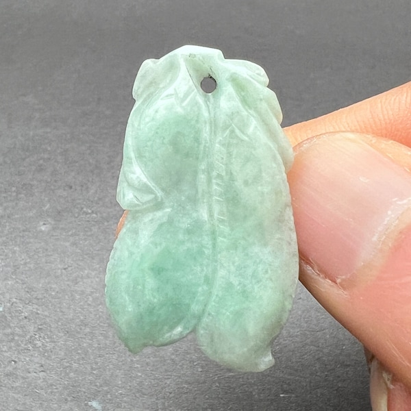 Estate Sale: One Vintage Hand carved Jadeite pendant of mouse on pea pod, fertility, vitality, good fortune, longevity